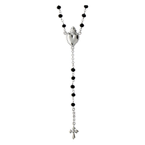 Agios rosary with Sacred Heart and black beads, 925 silver 2