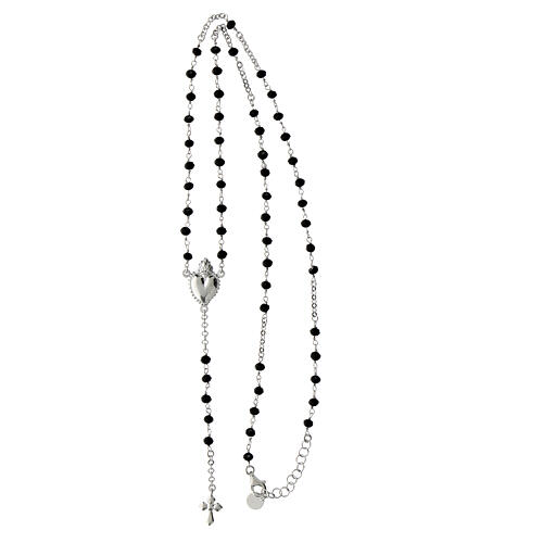 Agios rosary with Sacred Heart and black beads, 925 silver 3