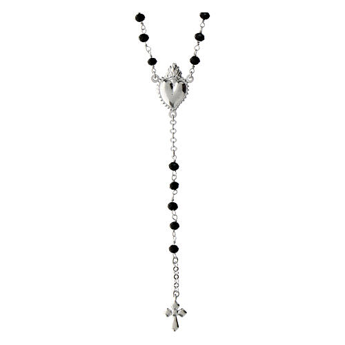 Agios rosary with Sacred Heart and black beads, 925 silver 3