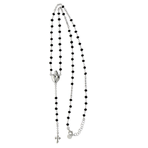 Agios rosary with Sacred Heart and black beads, 925 silver 4