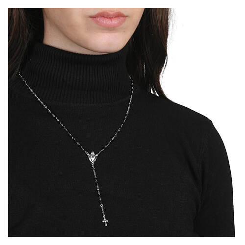 Collana rosario perline nere Agios argento 925 2