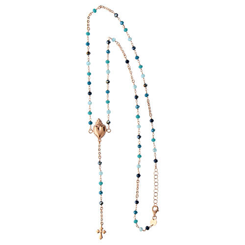 Agios rosary with Sacred Heart and blue beads, rosé 925 silver 3