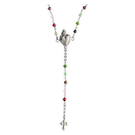 Agios rosary necklace, 925 silver, multicoloured beads and Sacred Heart