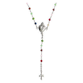 Agios rosary necklace, 925 silver, multicoloured beads and Sacred Heart