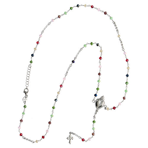 Agios rosary necklace, 925 silver, multicoloured beads and Sacred Heart 3