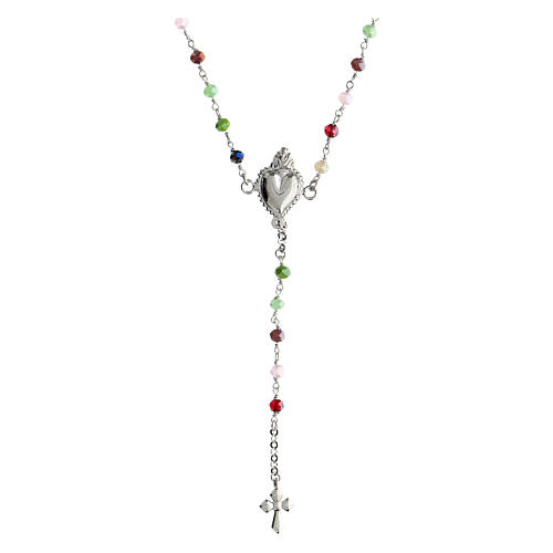 Agios rosary necklace, 925 silver, multicoloured beads and Sacred Heart 3