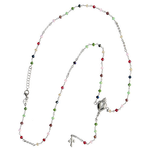 Agios rosary necklace, 925 silver, multicoloured beads and Sacred Heart 4