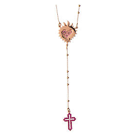 Agios rosary with Sacred Heart and red rhinestones, rosé 925 silver