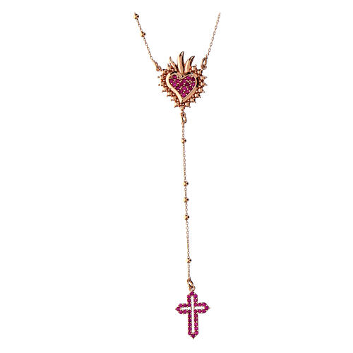 Agios rosary with Sacred Heart and red rhinestones, rosé 925 silver 1