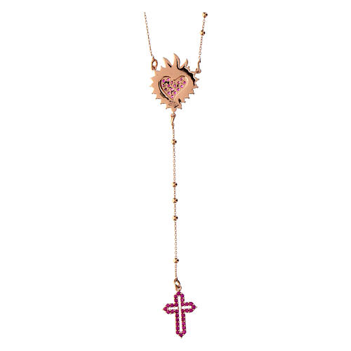 Agios rosary with Sacred Heart and red rhinestones, rosé 925 silver 2