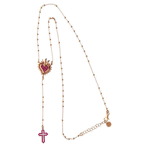 Agios rosary with Sacred Heart and red rhinestones, rosé 925 silver 3