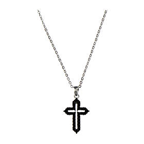 Agios necklace with black rhinestones cross, 925 silver