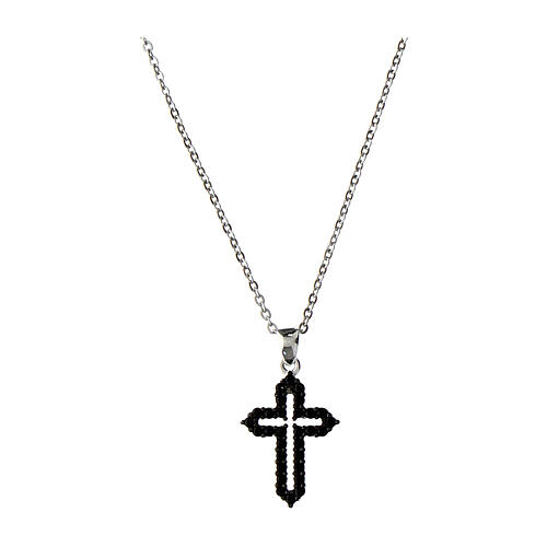 Agios necklace with black rhinestones cross, 925 silver 1