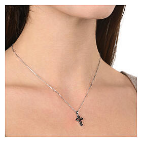Cross necklace Agios 925 silver black zircon