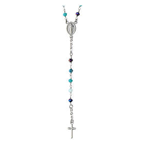 Agios rosary with Miraculous Medal and blue beads, 925 silver