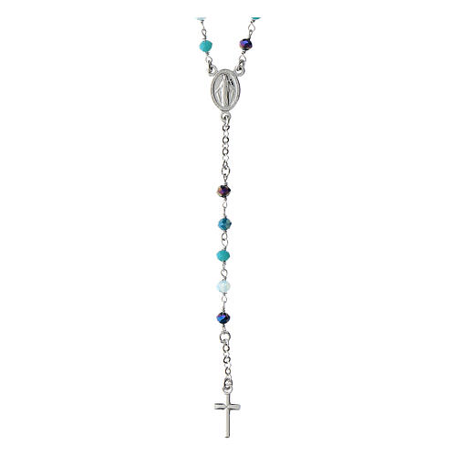Agios rosary with Miraculous Medal and blue beads, 925 silver 1