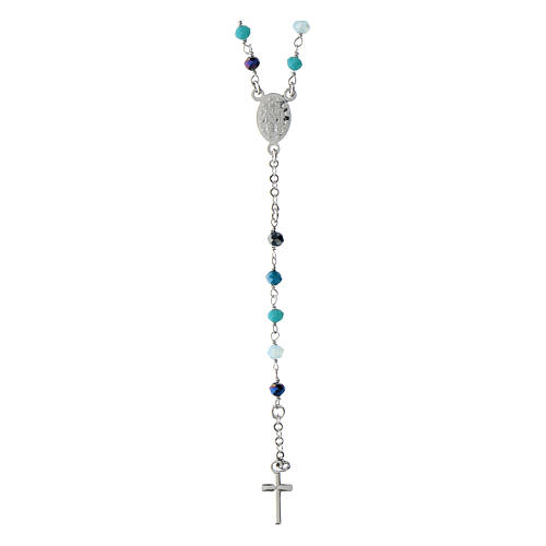 Agios rosary with Miraculous Medal and blue beads, 925 silver 2