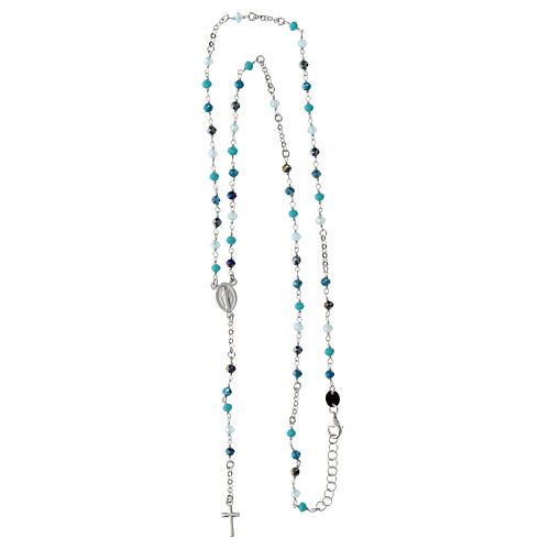 Agios rosary with Miraculous Medal and blue beads, 925 silver 3