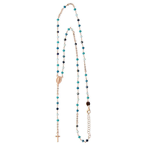 Agios rosary with Miraculous Medal and blue beads, rosé 925 silver 3
