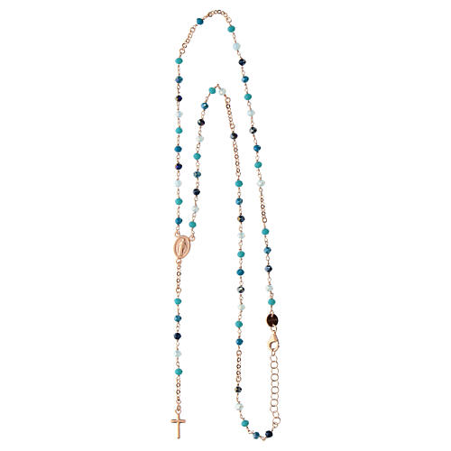 Agios rosary with Miraculous Medal and blue beads, rosé 925 silver 4