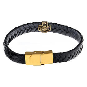 Bracelet Pater Agios en fibre noire argent 925 doré bruni