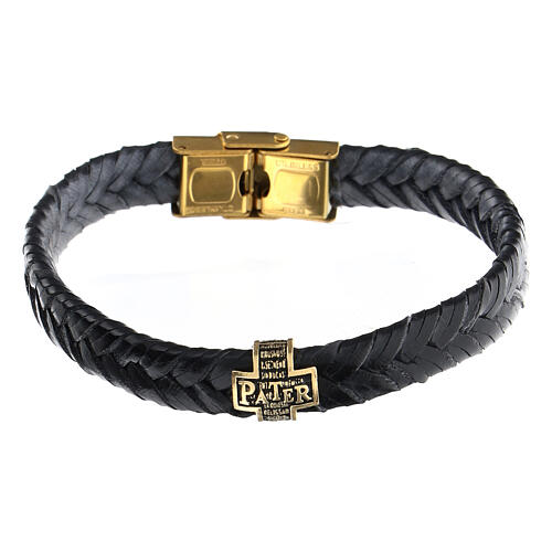 Bracelet Pater Agios en fibre noire argent 925 doré bruni 1