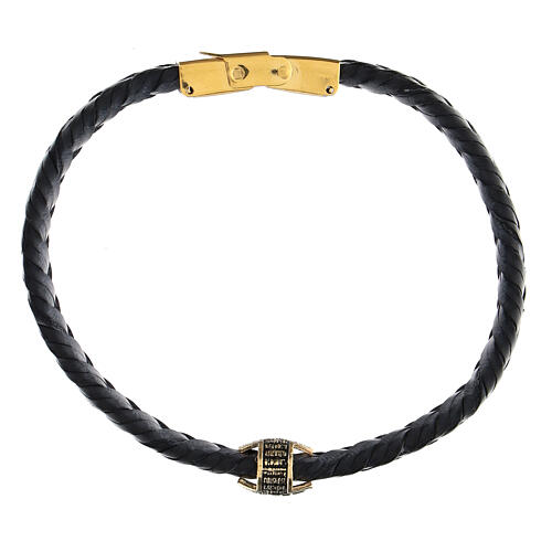 Bracelet Pater Agios en fibre noire argent 925 doré bruni 3