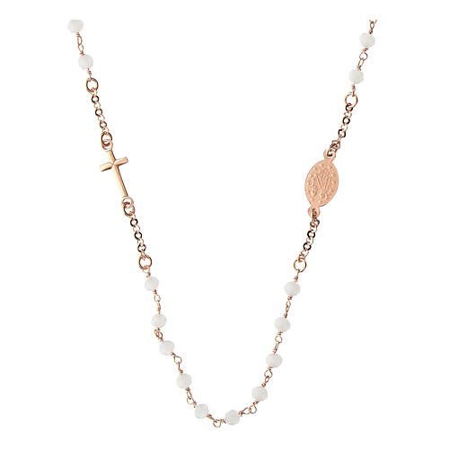 Rosenkranz-Kette, 925er Silber, vergoldet, Rosé-Finish, weiße Natursteine 3
