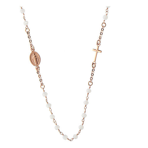 Rosary necklace with white beads, rosé 925 silver, Agios 1