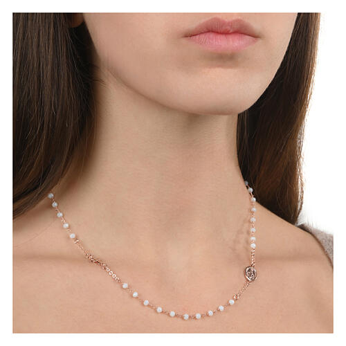 Collier chapelet grains blancs argent rosé Agios 2