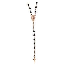 Agios rosary with Miraculous Medal and black beads, rosé 925 silver