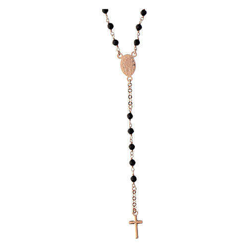 Agios rosary with Miraculous Medal and black beads, rosé 925 silver 2