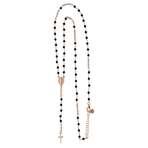 Agios rosary with Miraculous Medal and black beads, rosé 925 silver 3