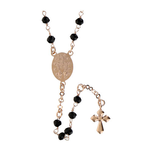 Agios rosary with Miraculous Medal and black beads, rosé 925 silver 3
