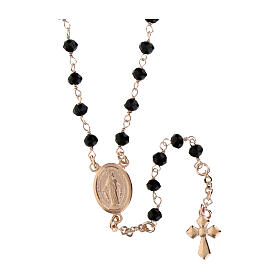 Collar rosario Benedictus plata 925 rosada piedras negras