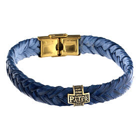 Bracelet Pater Agios en fibre bleu argent 925 doré bruni