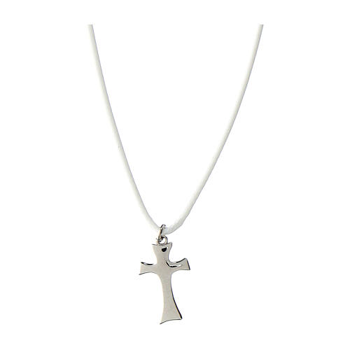 White lanyard necklace with rhodium-plated 925 silver cross, Agios Gioielli 2