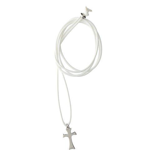 White lanyard necklace with rhodium-plated 925 silver cross, Agios Gioielli 3