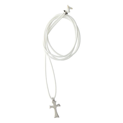 Collar cuerda Agios blanco cruz rodiado plata 925 3