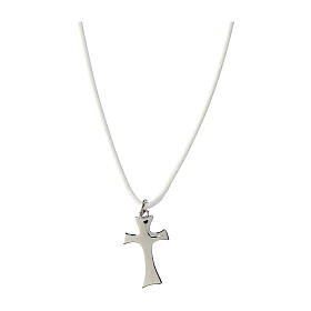 Agios white cord necklace with rhodium-plated 925 silver cross