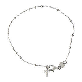 Agios rosary bracelet with cross-shaped dangle charm and rhinestones, rhodium-plated 925 silver