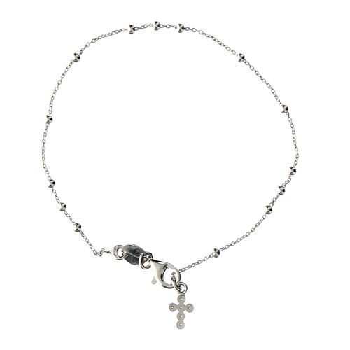 Agios rosary bracelet with cross-shaped dangle charm and rhinestones, rhodium-plated 925 silver 2