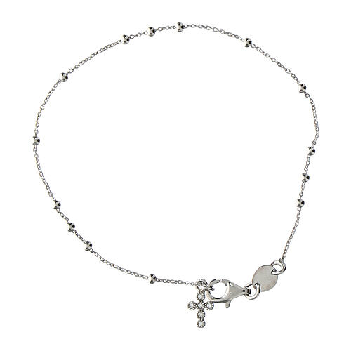 925 sterling silver cross charm bracelet Agios rhodium-plated zircons 1