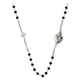 Sacred Heart necklace by Agios, 925 silver, black beads