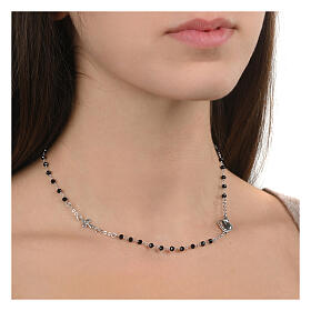 Collana sacro cuore Agios cuore rodiato pietre nere argento 925 