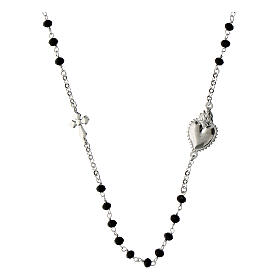 Sacred heart necklace Agios heart rhodium plated black stones silver 925