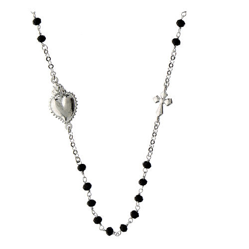 Sacred heart necklace Agios heart rhodium plated black stones silver 925 3