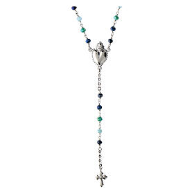 Rosenkranz von Agios, Flammendes Herz, 925er Silber, rhodiniert, Natursteine in Blautönen