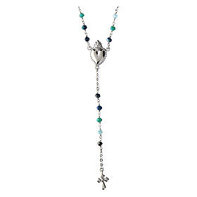 Benedictus Sacred Heart rosary with blue beads, 925 silver