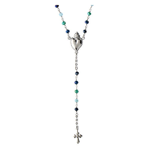 Sacred Heart rosary necklace rhodium-plated in 925 multi-silver blue tones 1